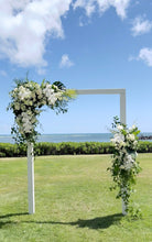 Load image into Gallery viewer, White wooden ceremony structure - Hawaii wedding rentals