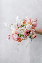Load image into Gallery viewer, Monet bouquet with pastel European flowers with roses , sweetpea & butterfly ranunculus