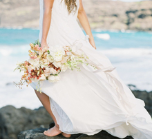 Load image into Gallery viewer, Tropical bridal bouquet with mixed euro citrus orange & creme  blooms with orchids for your Hawaii beach wedding
