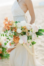 Load image into Gallery viewer, European & tropical bridal bouquet with mixed textures  blooms with  orchids, roses & ranunculus for your Hawaii beach wedding