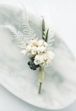 Load image into Gallery viewer, Dried white flower boutonniere for weddings - oahu hawaii