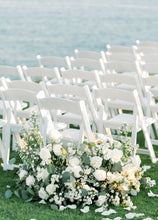 Load image into Gallery viewer, Oahu Hawaii ceremony ground aisle flowers 
Hawaii ceremony altar with white  & creme flowers