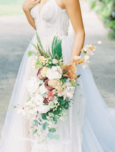 Load image into Gallery viewer, Mixed   tropical bridal bouquet with mixed anthuriums, bouganvillea &  orchids for your Hawaii beach wedding on  Oahu