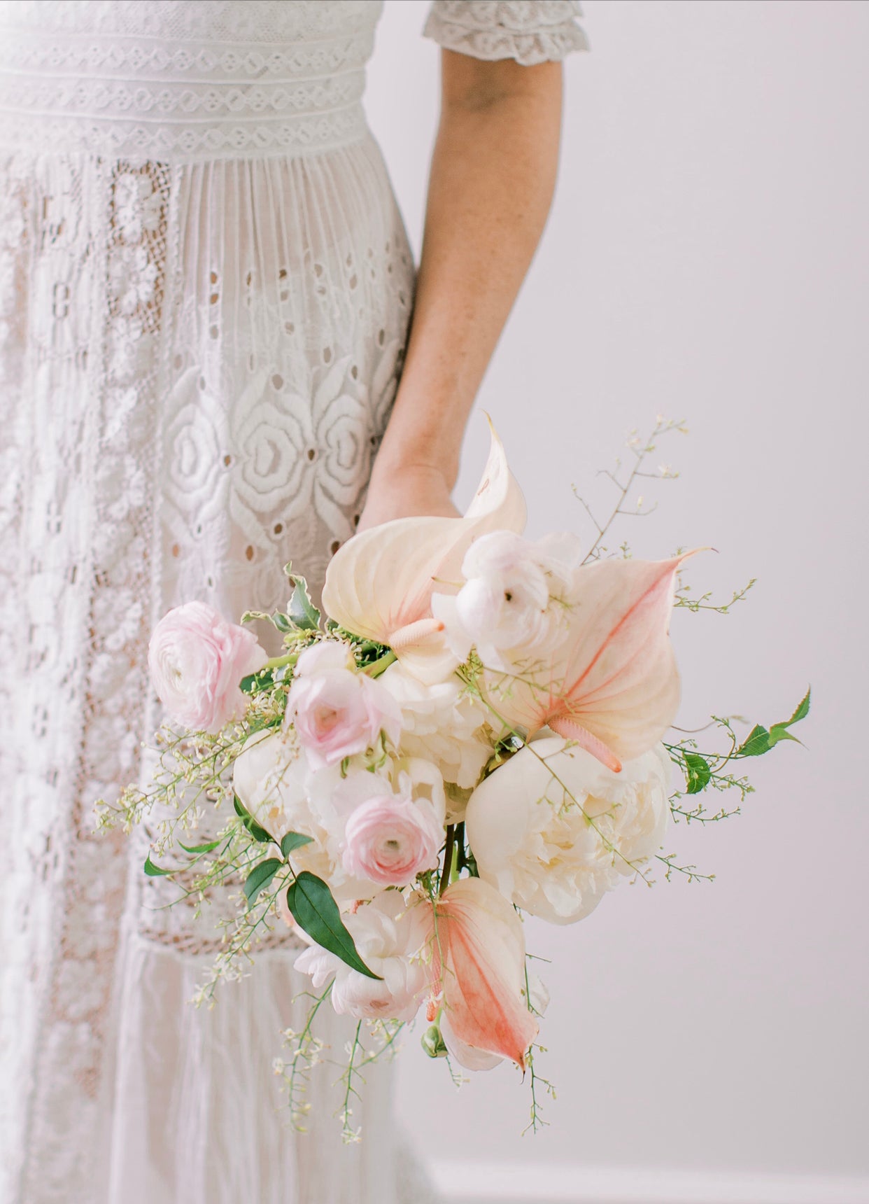 Petite pastel Anthurium , ranunculus & orchids in Hawaii 